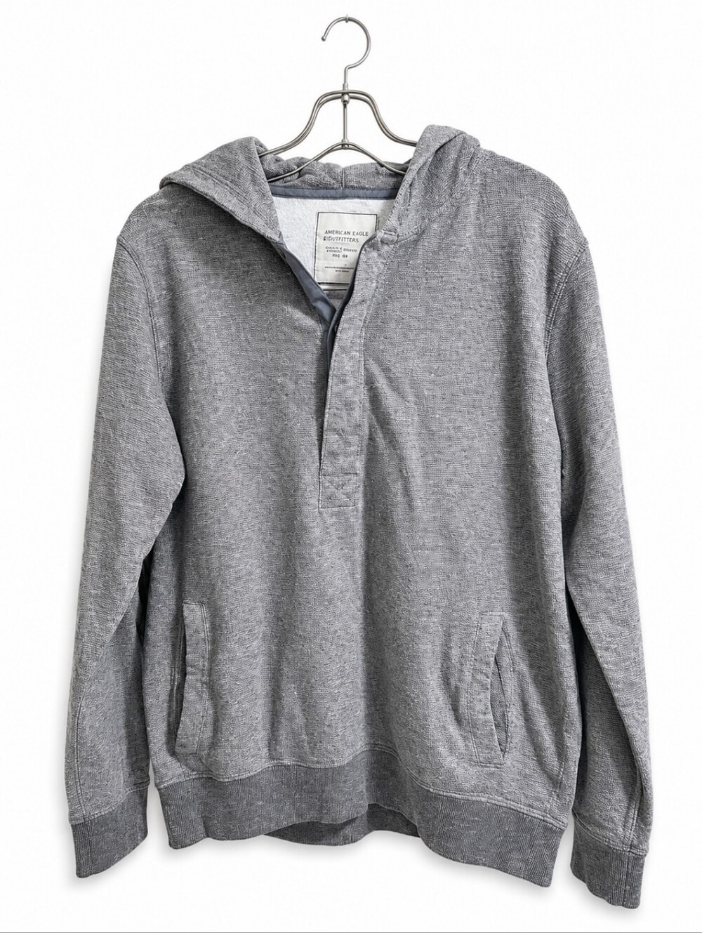 Jack & Jones Men’s Gray Henley Hoodie Size L Textured Pullover Casual Long Sleev